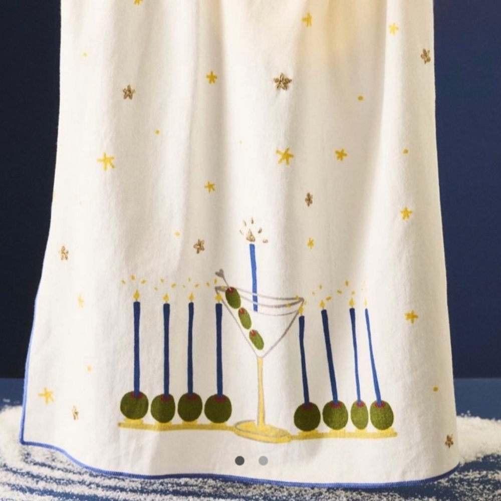 NWT Anthropologie Noun Hanukkah Holiday Martini Cocktail Menorah Tea Dish Towel